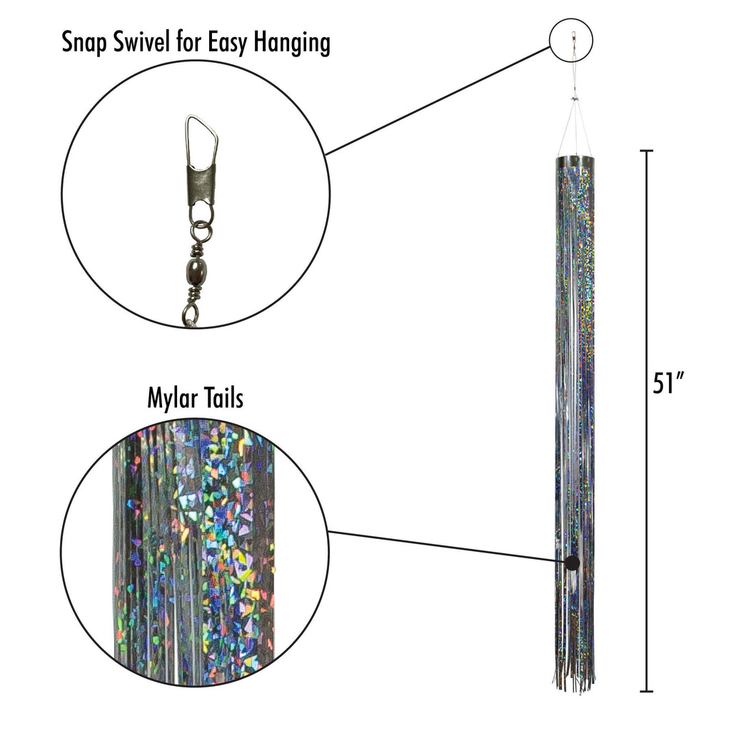 In the Breeze 9052 Silver Holographic Mylar Windsock – 4" x 51" Reflective Outdoor Décor & Bird Deterrent