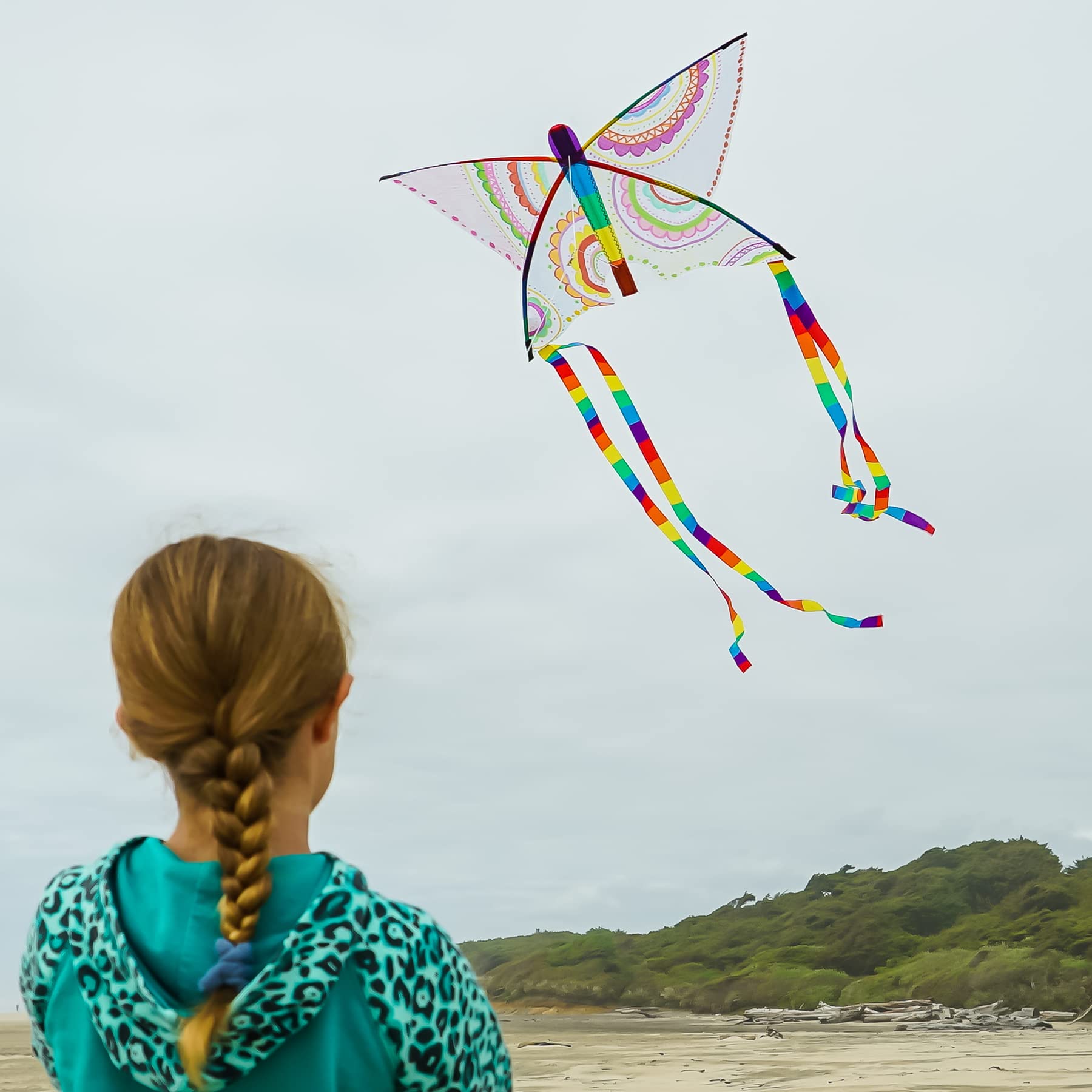 In the Breeze Butterfly Coloring Kite with Crayons – Ripstop Fabric, Rainbow Tails, 23x15 inches