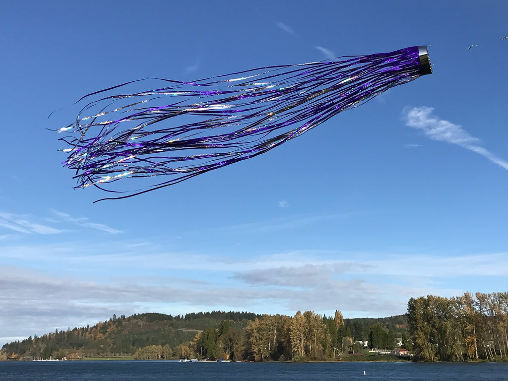 In the Breeze Purple Holographic Mylar Windsock – 51" Long, Weather-Resistant Garden Deterrent
