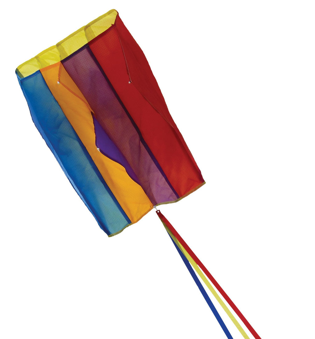 In the Breeze Rainbow Pouch Parafoil Kite – 15" x 20" Beginner Single-Line Kite with Tails and Winder