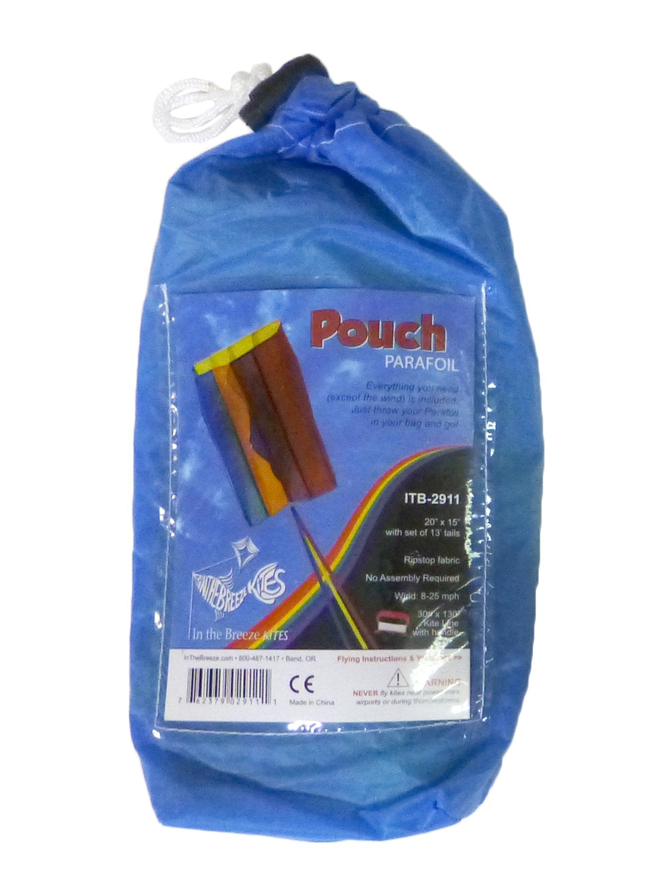 In the Breeze Rainbow Pouch Parafoil Kite – 15" x 20" Beginner Single-Line Kite with Tails and Winder
