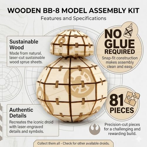IncrediBuilds Star Wars BB-8 3D Wood Puzzle – 81-Piece Snap-Fit Model Kit (Ages 12+)