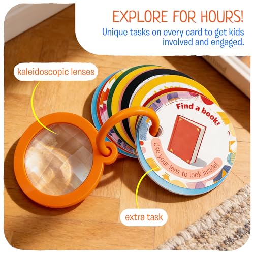 Indoor Scavenger Hunt Cards for Toddlers | 22 Waterproof Cards with Kaleidoscope Lens | Ages 2+