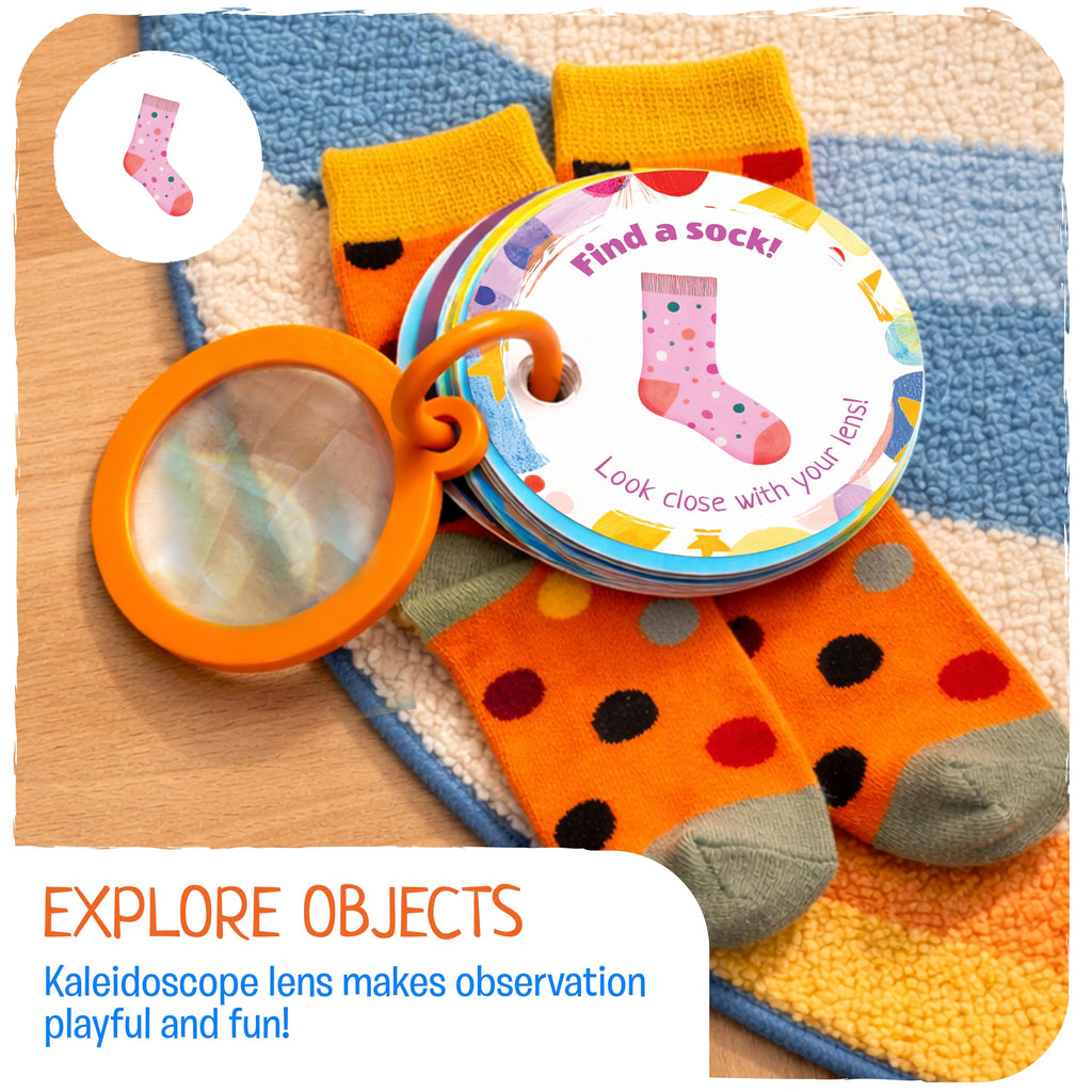 Indoor Scavenger Hunt Cards for Toddlers | 22 Waterproof Cards with Kaleidoscope Lens | Ages 2+