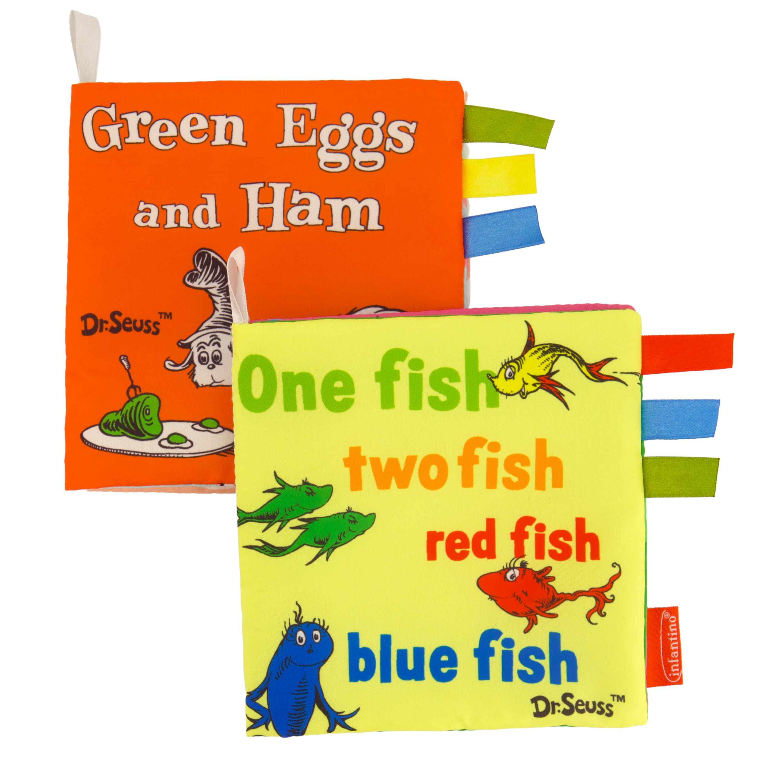 Infantino Dr. Seuss Soft Activity Books 2-Pack - Cloth Books with Satin Tags for Infants & Toddlers, 0+ Months