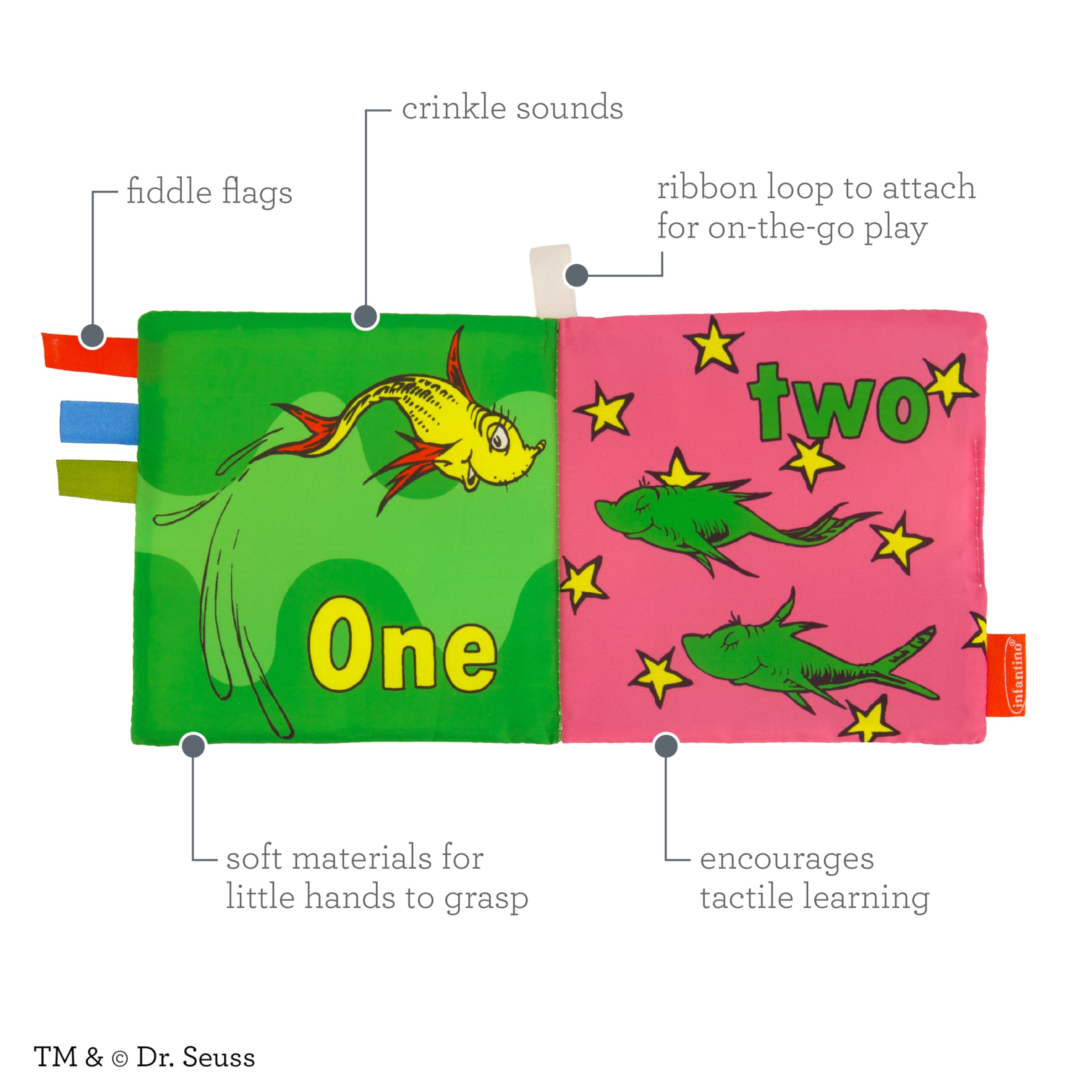 Infantino Dr. Seuss Soft Activity Books 2-Pack - Cloth Books with Satin Tags for Infants & Toddlers, 0+ Months