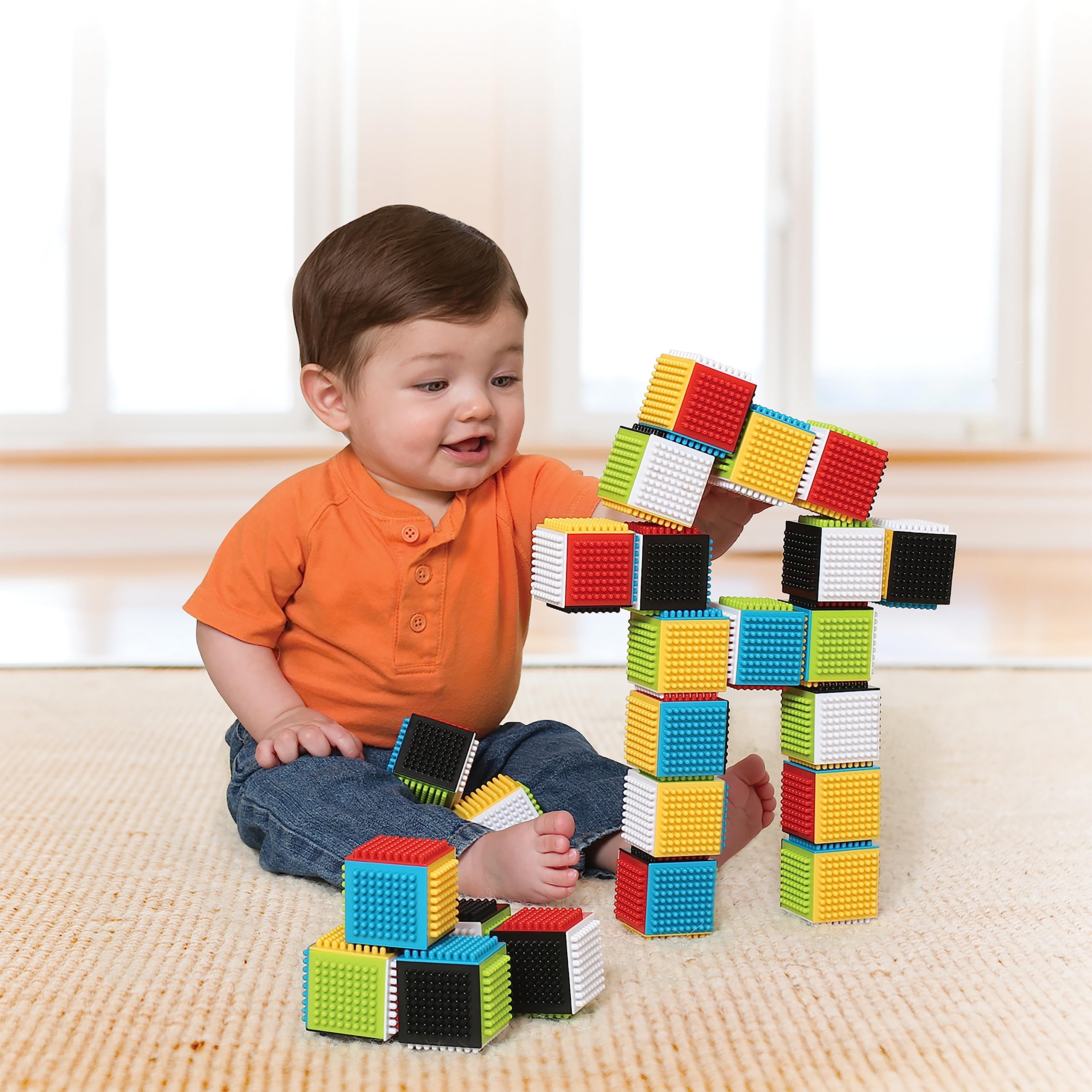 Infantino Press & Stay Sensory Blocks - 24-Piece Stacking Toy for Babies 12+ Months