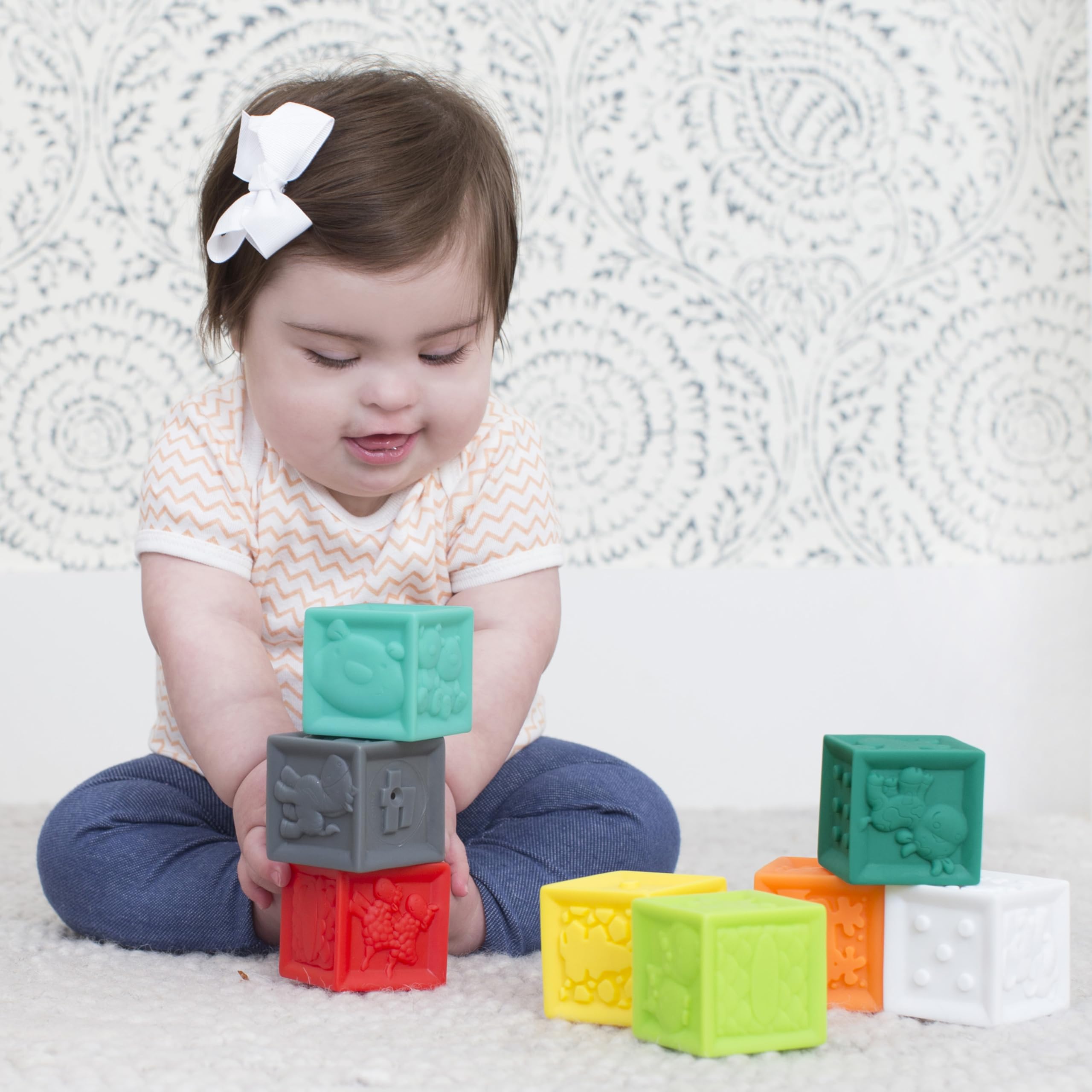 Infantino Squeeze and Stack Block Set – Soft, BPA-Free Sensory Blocks for Babies 6 Months+