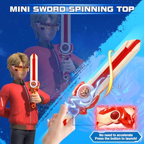 Infinity Nado Mini Nado Sword Spinning Top Battle Set - Red Sword Launcher for Beginners Ages 5-14