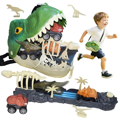Infistaky 3-in-1 Dinosaur Toy Set: Shoulder Bag, Pull-Along Car & Launch Track for Kids 3+