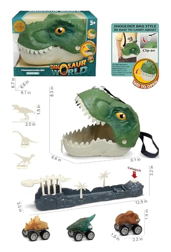 Infistaky 3-in-1 Dinosaur Toy Set: Shoulder Bag, Pull-Along Car & Launch Track for Kids 3+