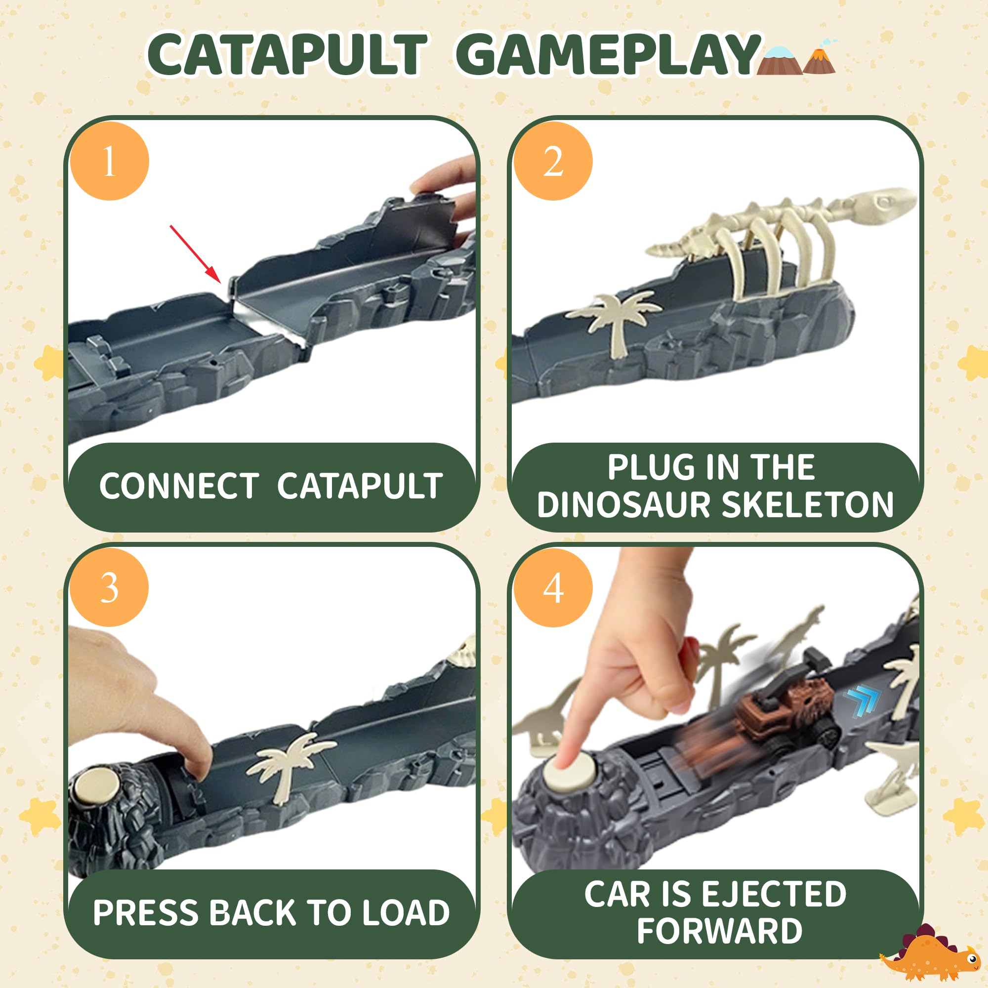 Infistaky 3-in-1 Dinosaur Toy Set: Shoulder Bag, Pull-Along Car & Launch Track for Kids 3+