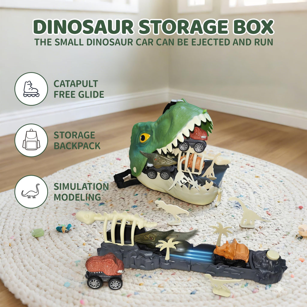 Infistaky 3-in-1 Dinosaur Toy Set: Shoulder Bag, Pull-Along Car & Launch Track for Kids 3+