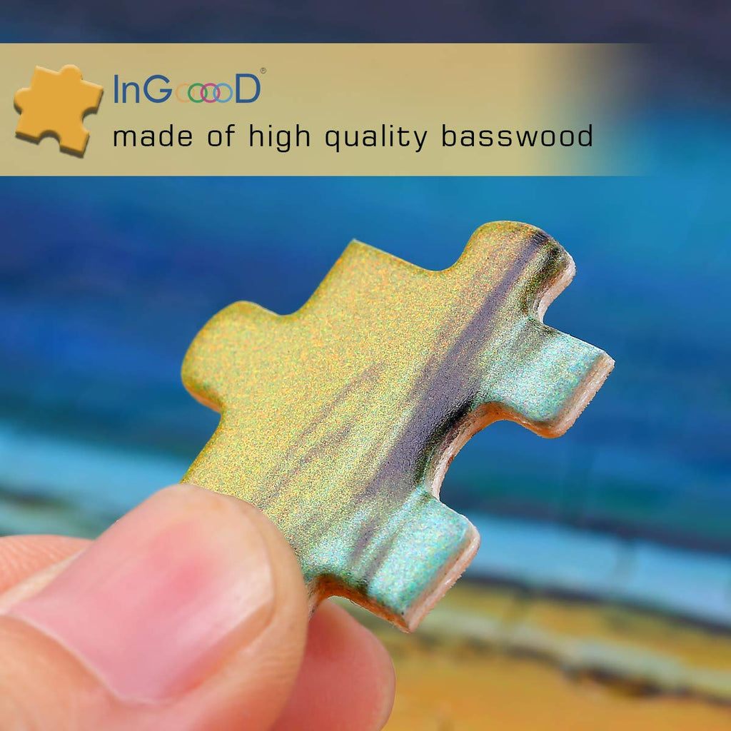 Ingooood 1000 Piece Jigsaw Puzzle - Tranquil Series Island Sunset - Wooden Adult Puzzle with Reference Picture & Letter-Coded Backs