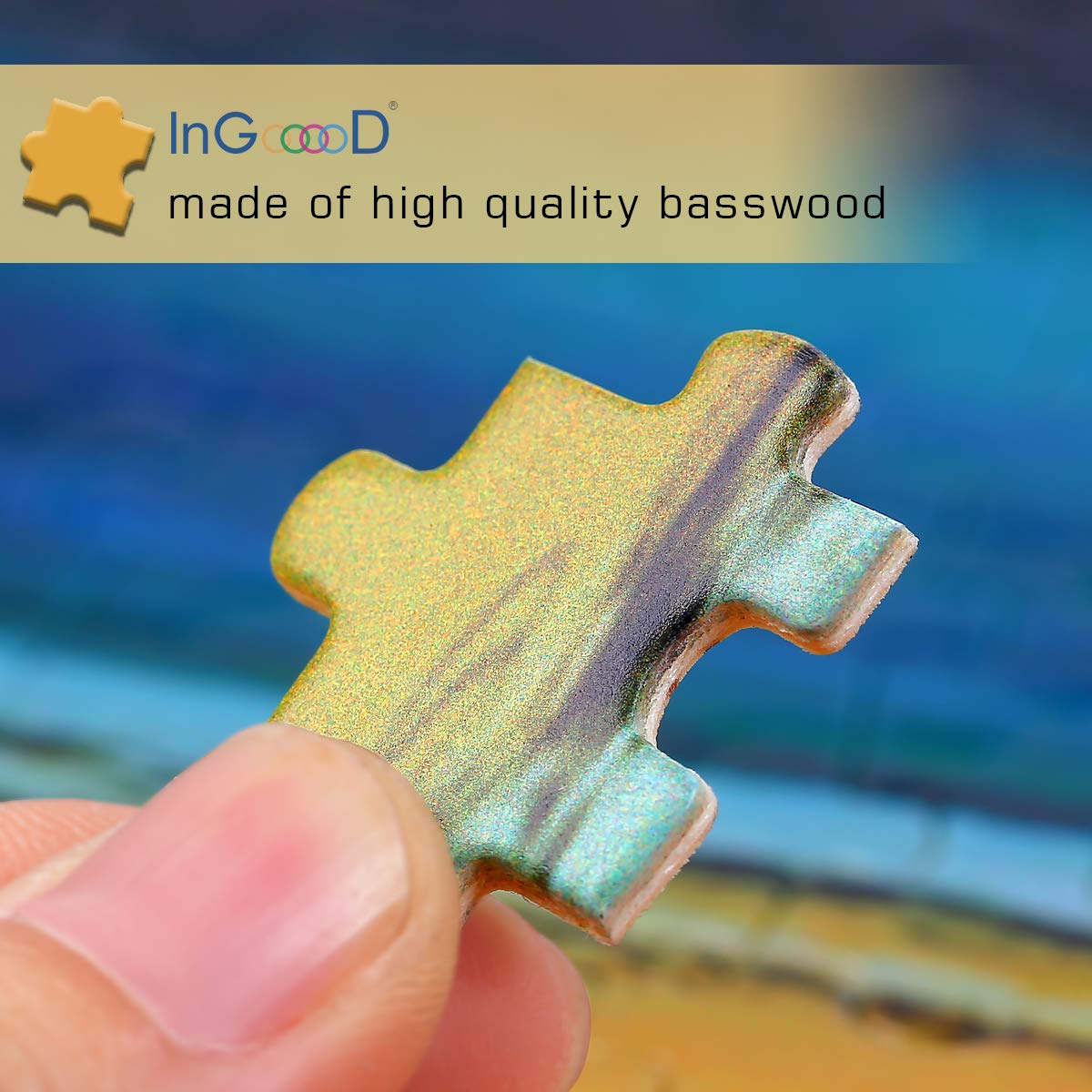 Ingooood 1000 Piece Jigsaw Puzzle - Tranquil Series Island Sunset - Wooden Adult Puzzle with Reference Picture & Letter-Coded Backs