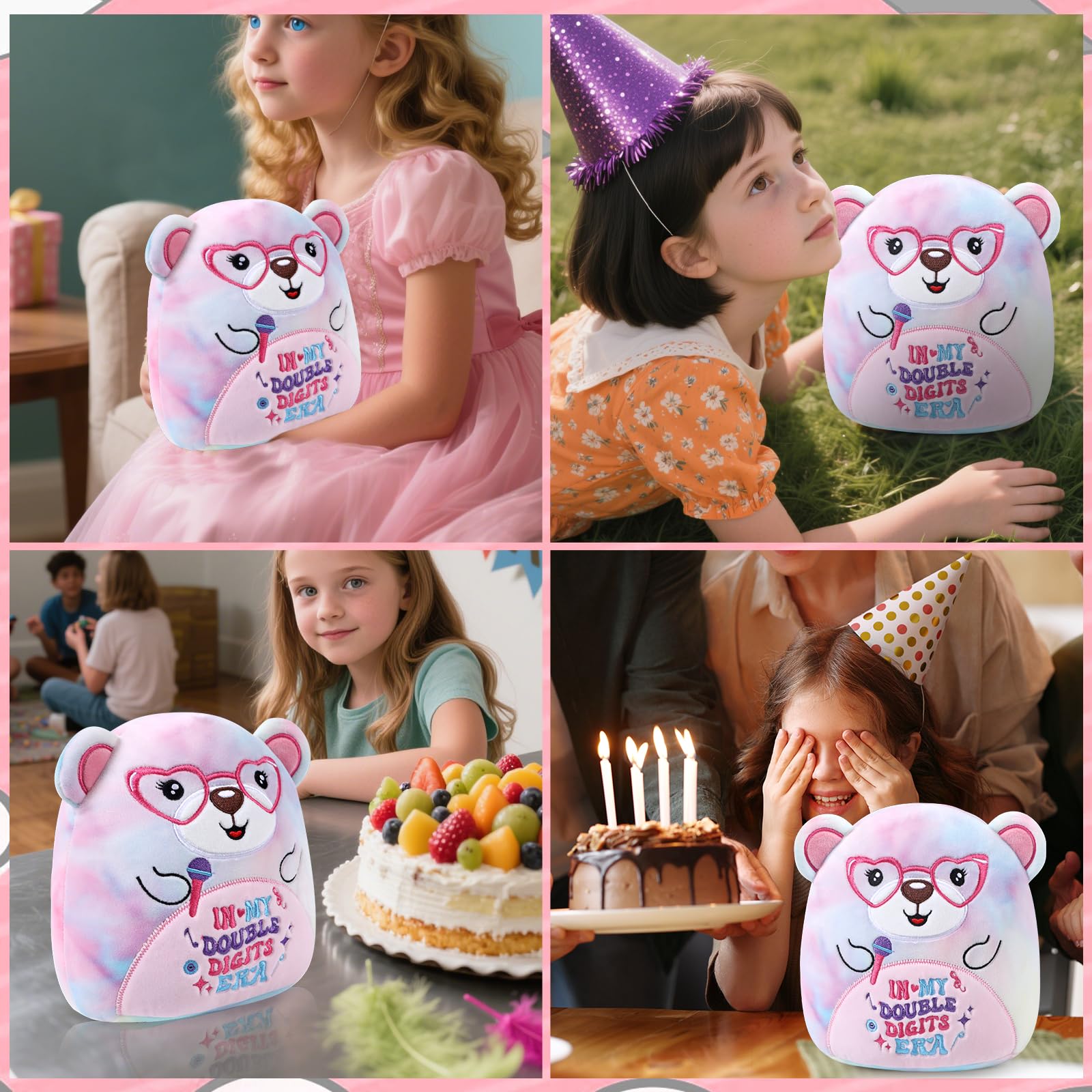 InIsaJace 8-Inch Double Digits Birthday Bear Plush with Glasses and Microphone – Cute Stuffed Animal for 10th Birthday Party Favors