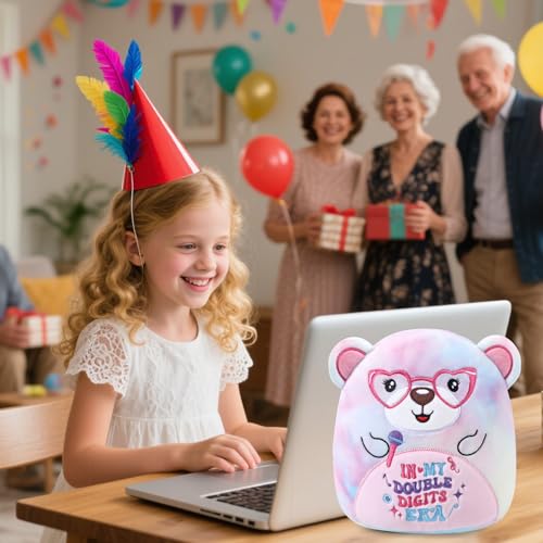 InIsaJace 8-Inch Double Digits Birthday Bear Plush with Glasses and Microphone – Cute Stuffed Animal for 10th Birthday Party Favors