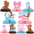 InIsaJace 9-Piece Boots Bows Honeycomb Centerpieces - Western Gender Reveal Decorations
