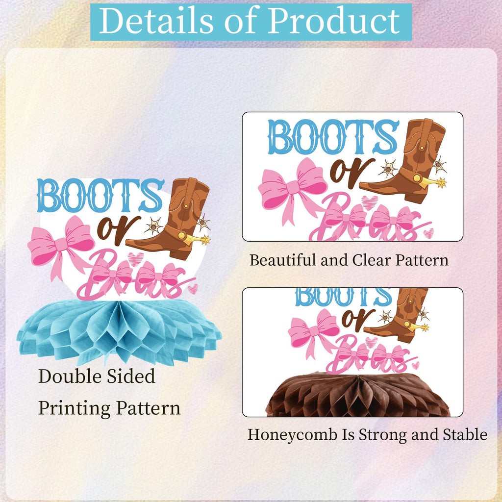 InIsaJace 9-Piece Boots Bows Honeycomb Centerpieces - Western Gender Reveal Decorations