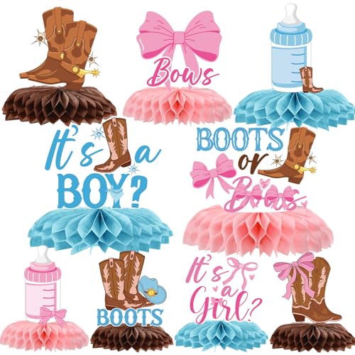 InIsaJace 9-Piece Boots Bows Honeycomb Centerpieces - Western Gender Reveal Decorations
