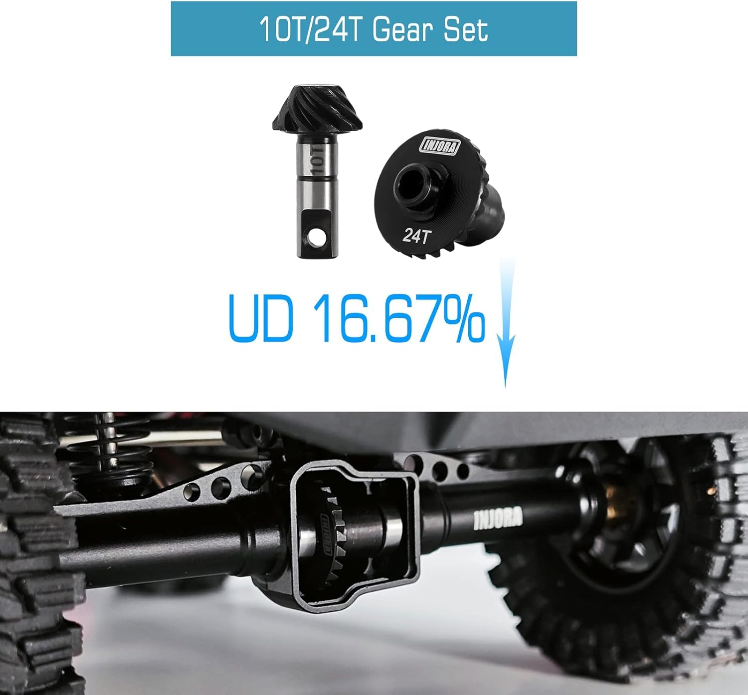 INJORA 24T/10T Underdrive Helical Gear Set for TRX4M RC Crawler (1 Set)