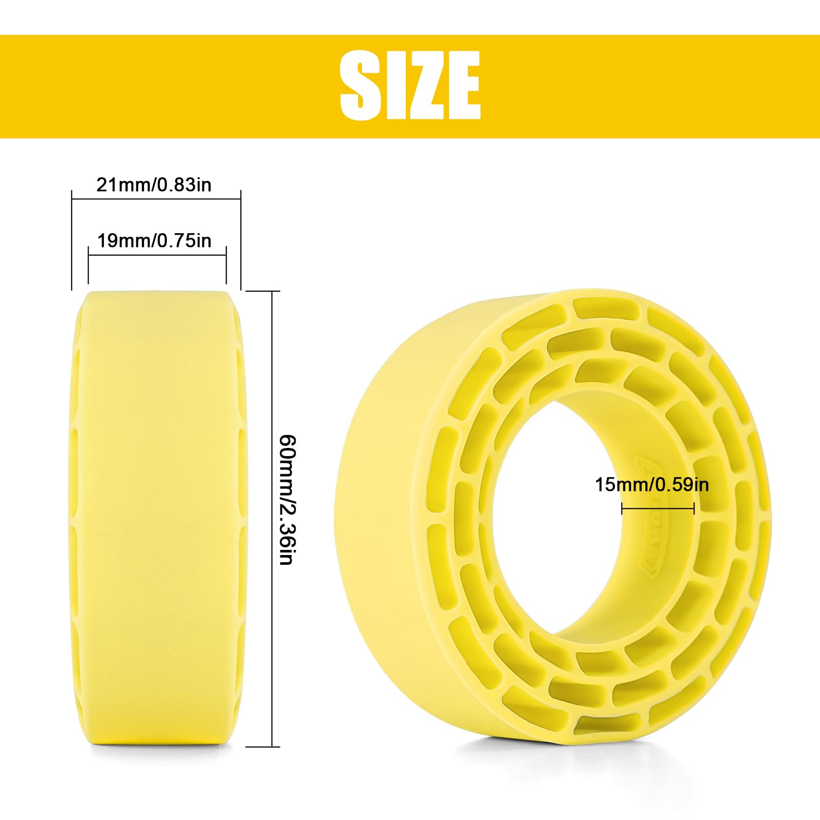 INJORA 4-Pack Silicone Rubber Tire Inserts (Yellow) for 1.3 Inch Wheels – 68-72mm Outer Diameter, 24-27mm Width
