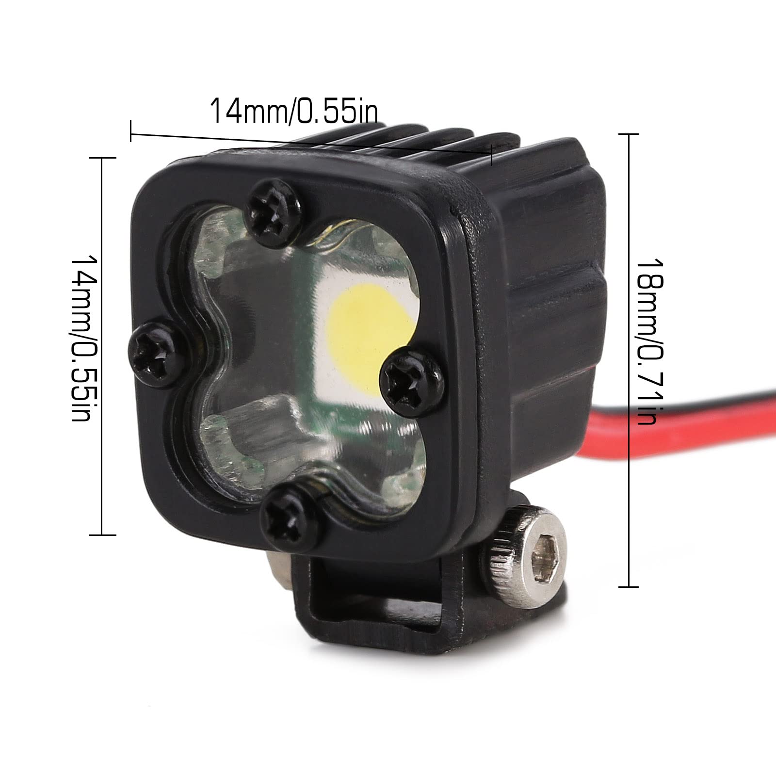 INJORA 4-Piece LED Headlight Set for 1/10 RC Crawlers – White, High-Brightness with Adjustable Brackets