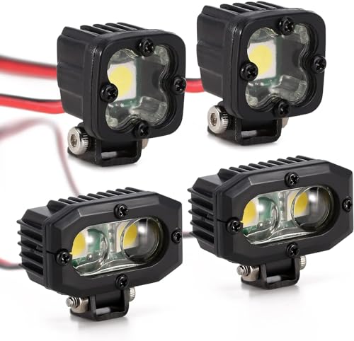 INJORA 4-Piece LED Headlight Set for 1/10 RC Crawlers – White, High-Brightness with Adjustable Brackets