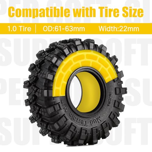 INJORA 4pcs Silicone Rubber Tire Inserts for 61-64mm x 20-22mm 1.0" Tires (Yellow)