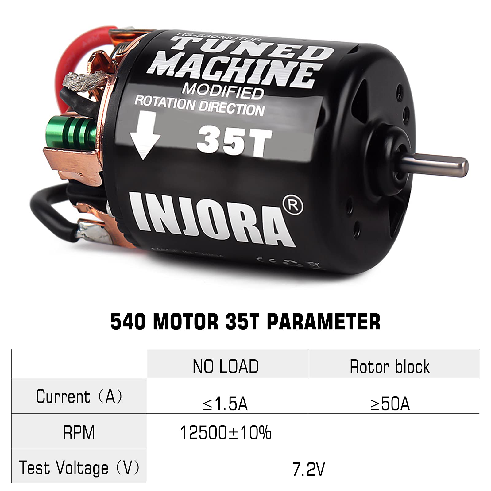 INJORA 540 Brushed Motor 35T - Waterproof, Rebuildable RC Crawler Motor for 1/10 Scale
