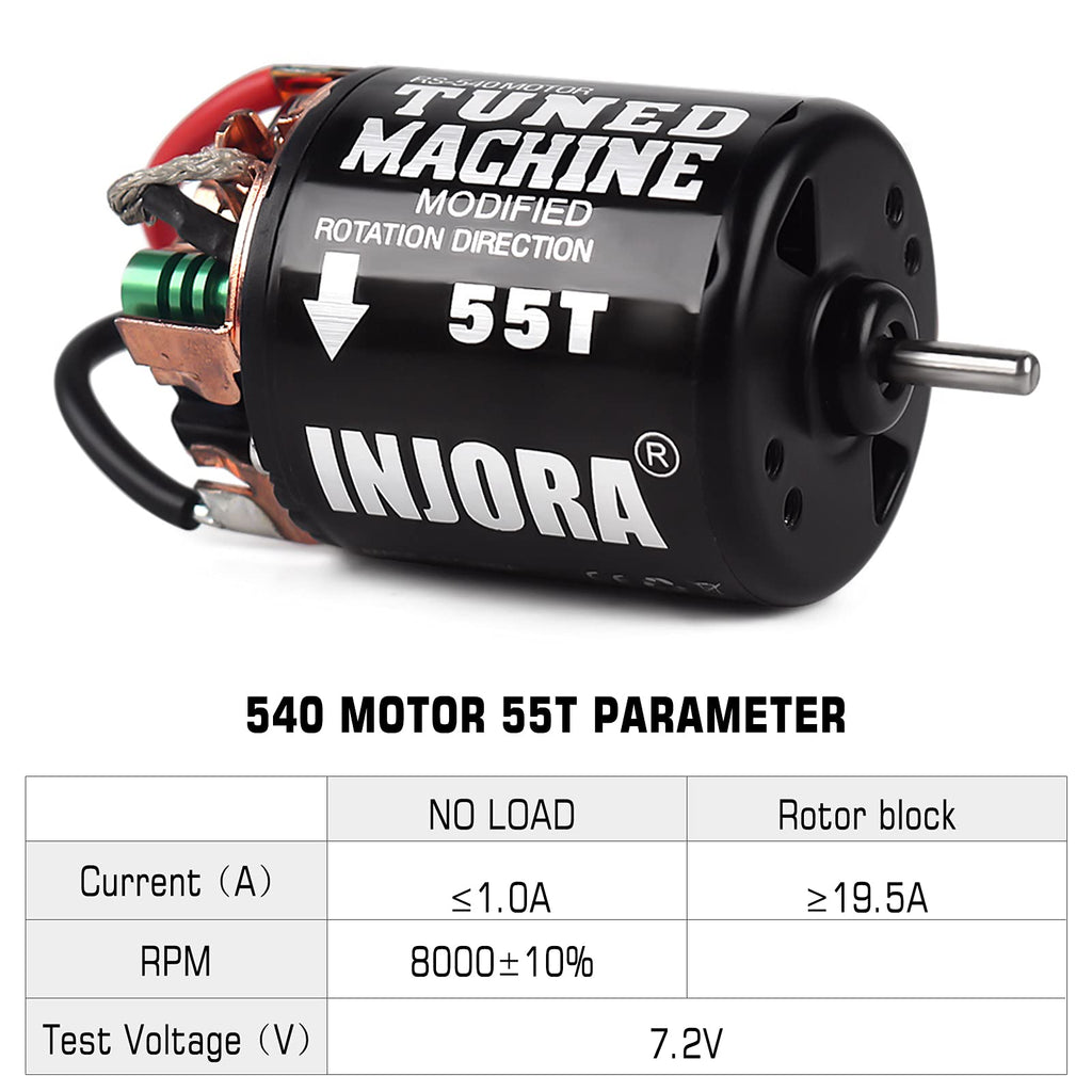 INJORA 540 Brushed Motor 55T Waterproof – Dual Ball Bearings, Rebuildable for 1/10 RC Crawlers