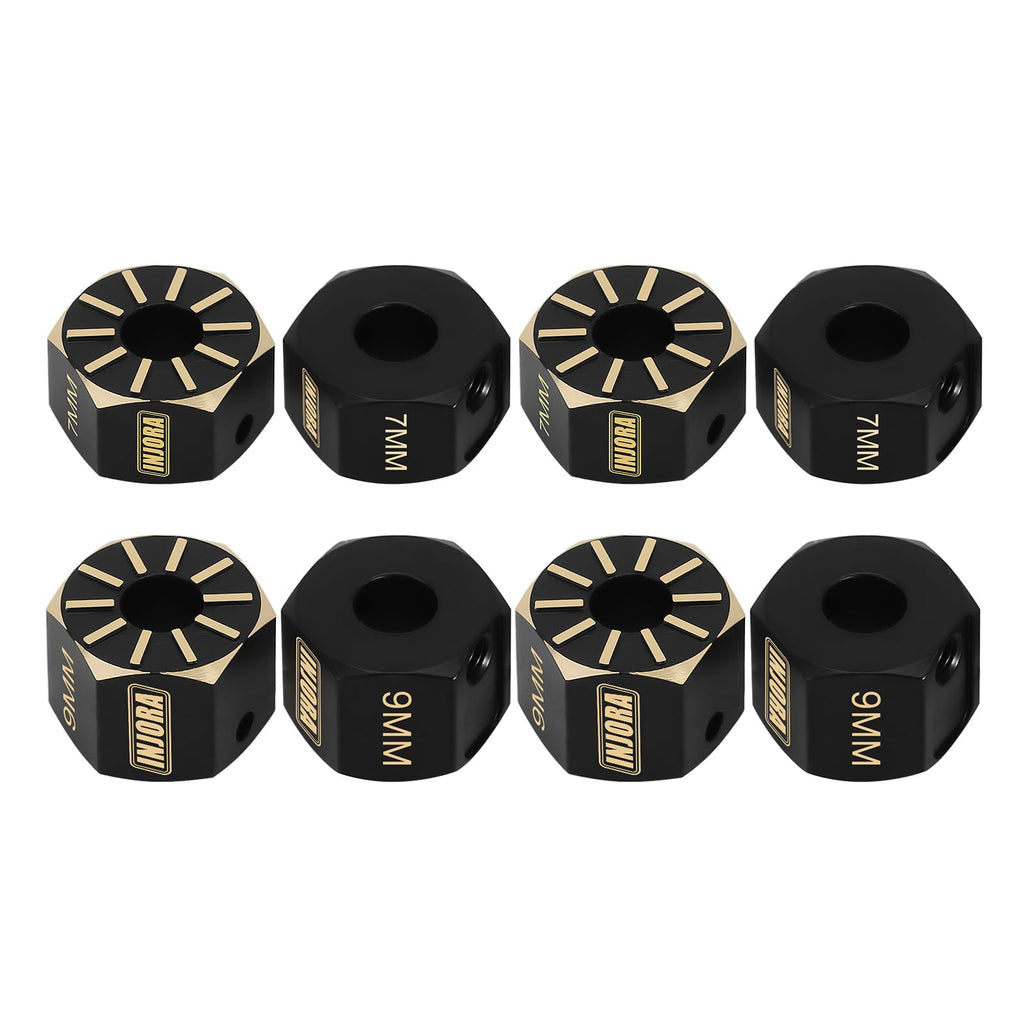 INJORA Brass Wheel Hex Hub 7mm: Black Coated CNC Adapter for Axial SCX10 PRO/III/UTB10 1/10 RC Crawler