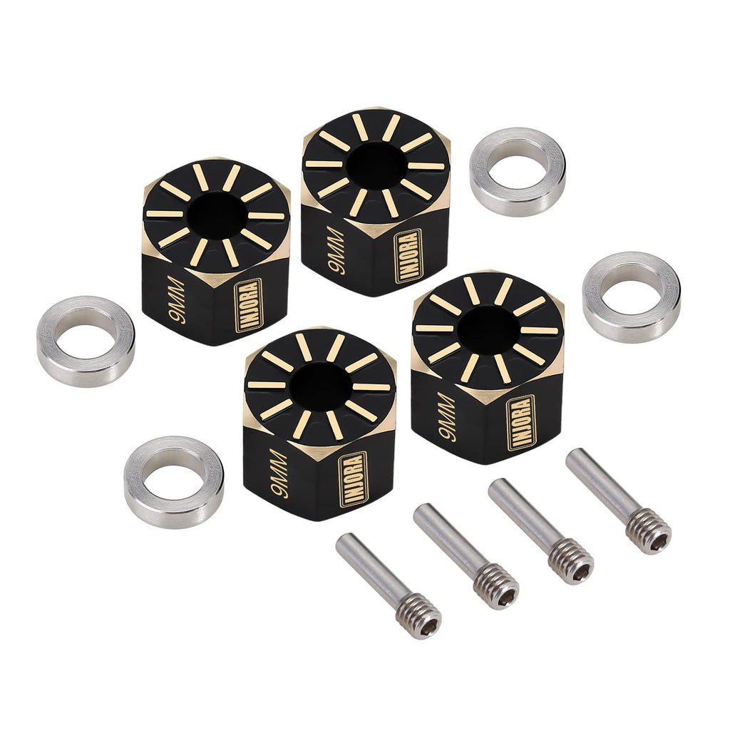 INJORA Brass Wheel Hex Hub 9mm Black Coating for Axial SCX10 PRO SCX10 III UTB10 Upgrade
