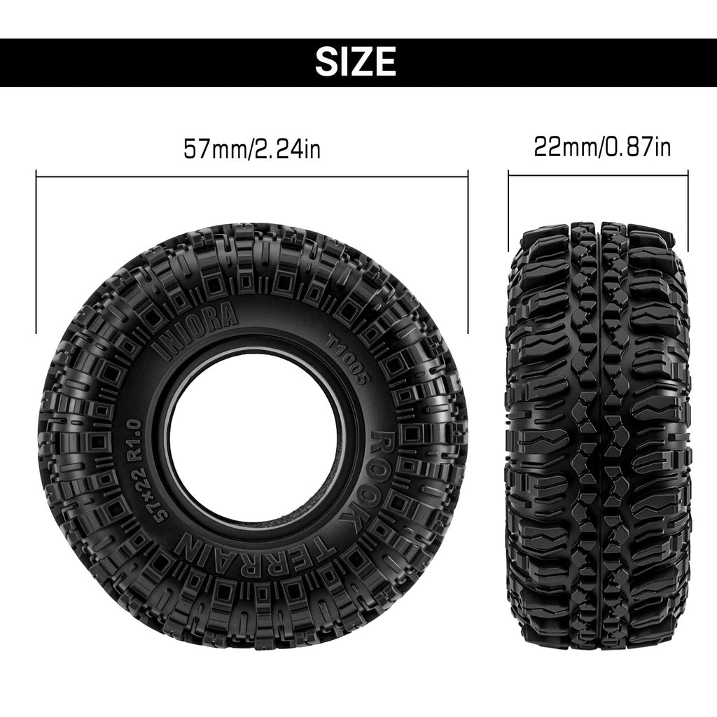 INJORA G2 Rock Terrain Tires 57x22mm (1.0 inch) for 1/24 & 1/18 RC Crawlers – T1005