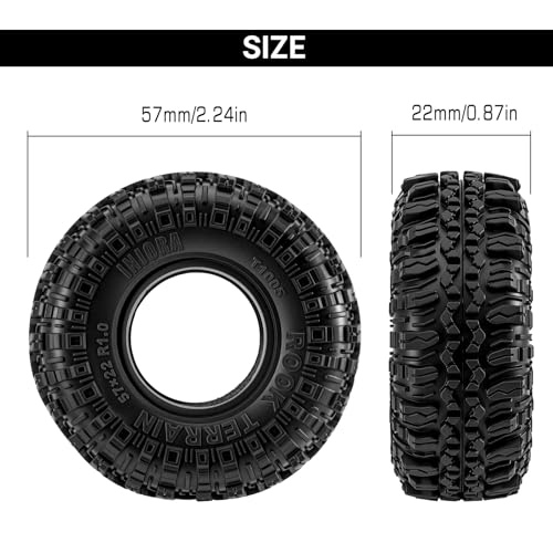 INJORA G2 Rock Terrain Tires 57x22mm (1.0 inch) for 1/24 & 1/18 RC Crawlers – T1005
