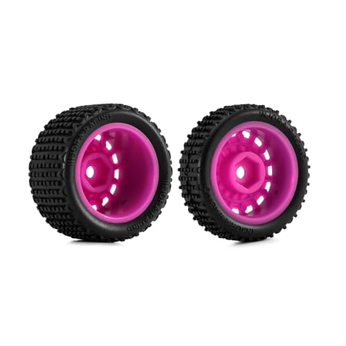 INJORA Pre-Mounted Pin Buggy Tires & Wheels for 1/24 Losi Micro-B – 4-Piece Set in Magenta