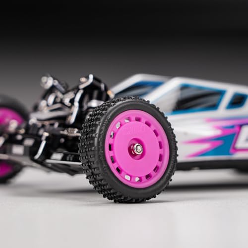 INJORA Pre-Mounted Pin Buggy Tires & Wheels for 1/24 Losi Micro-B – 4-Piece Set in Magenta
