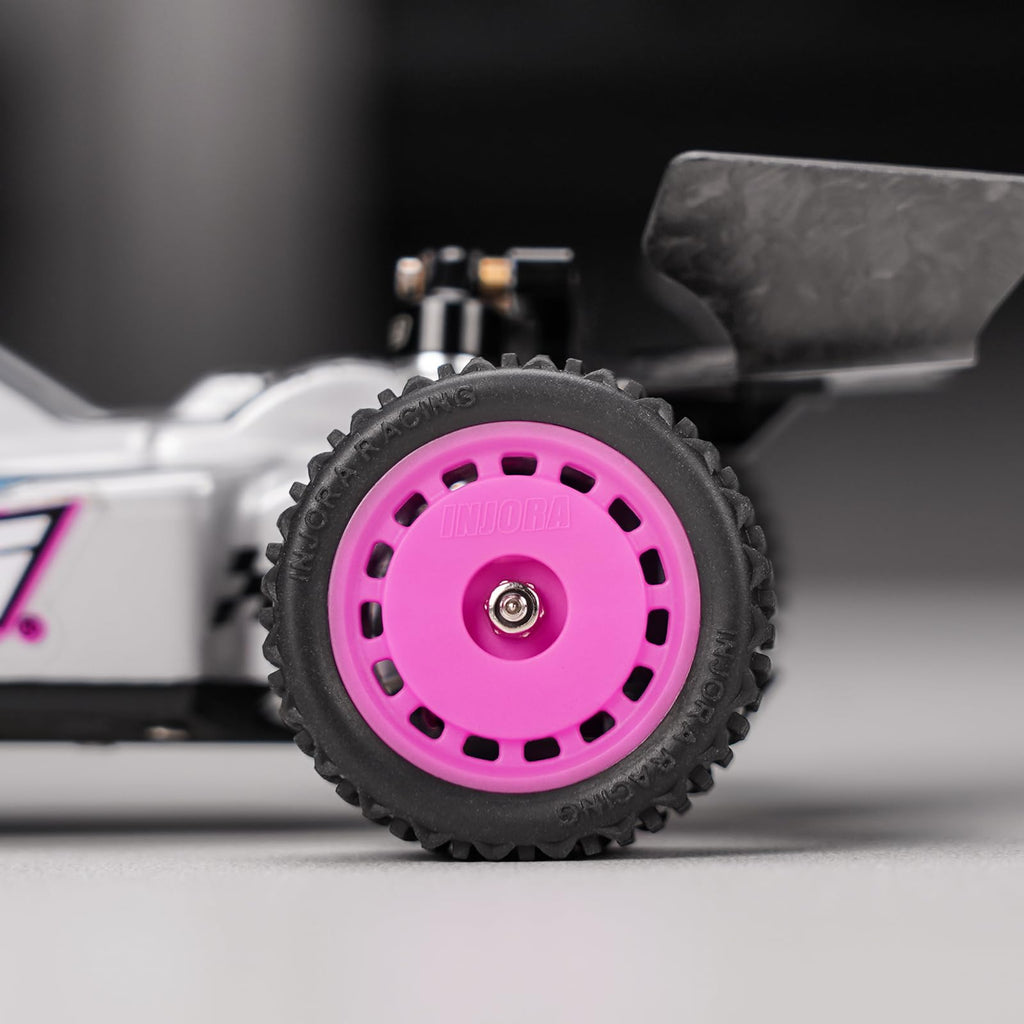 INJORA Pre-Mounted Pin Buggy Tires & Wheels for 1/24 Losi Micro-B – 4-Piece Set in Magenta