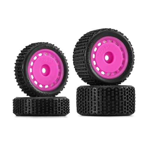 INJORA Pre-Mounted Pin Buggy Tires & Wheels for 1/24 Losi Micro-B – 4-Piece Set in Magenta