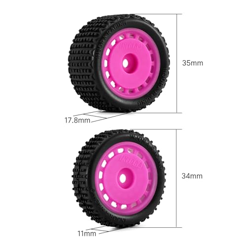 INJORA Pre-Mounted Pin Buggy Tires & Wheels for 1/24 Losi Micro-B – 4-Piece Set in Magenta