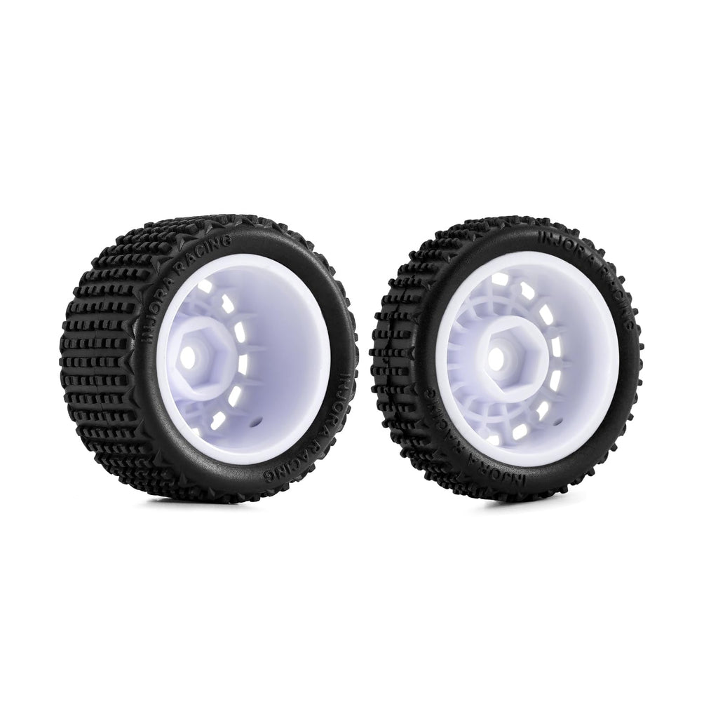 INJORA Pre-Mounted Pin Buggy Tires & Wheels for 1/24 Losi Micro-B (White, 4-Pack)