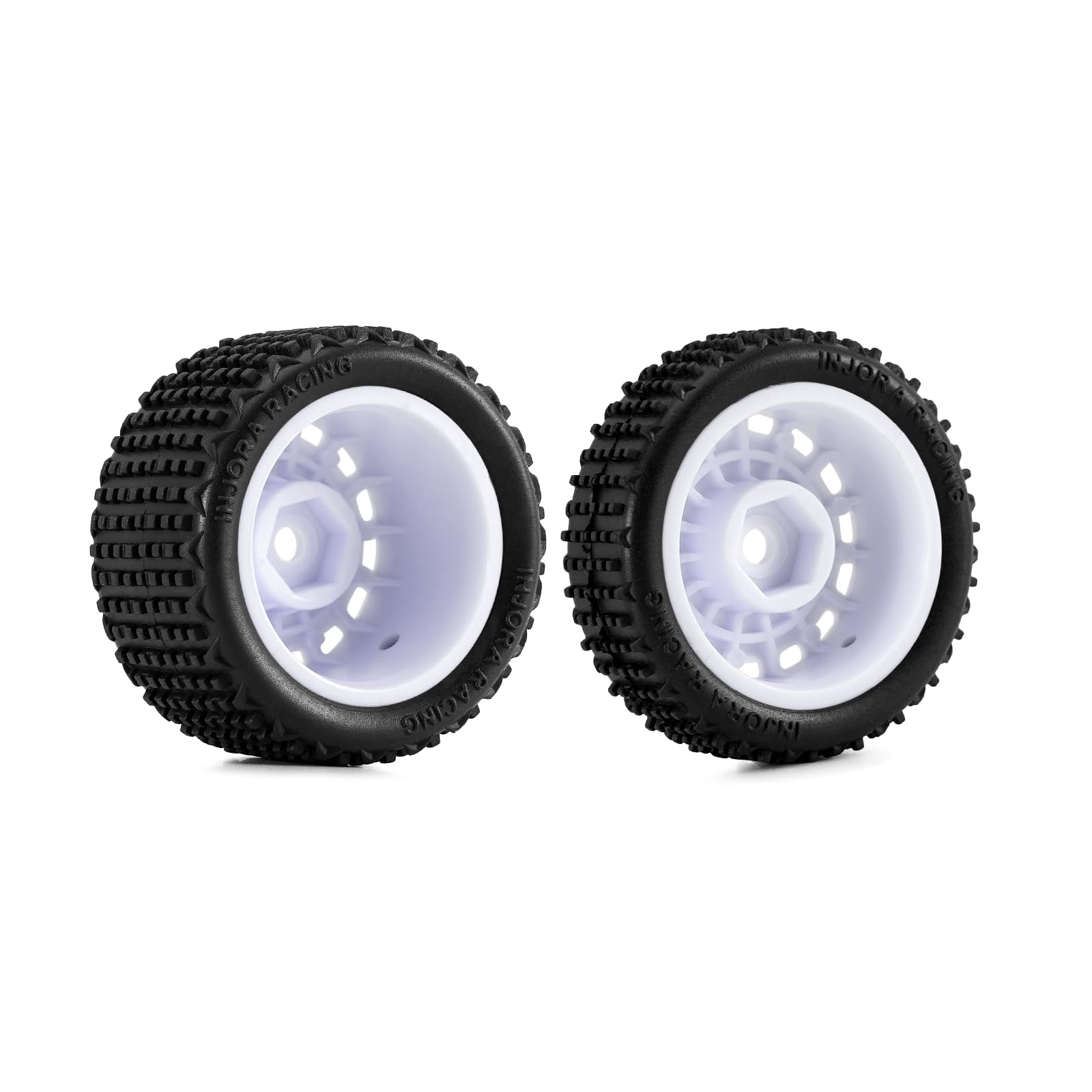 INJORA Pre-Mounted Pin Buggy Tires & Wheels for 1/24 Losi Micro-B (White, 4-Pack)