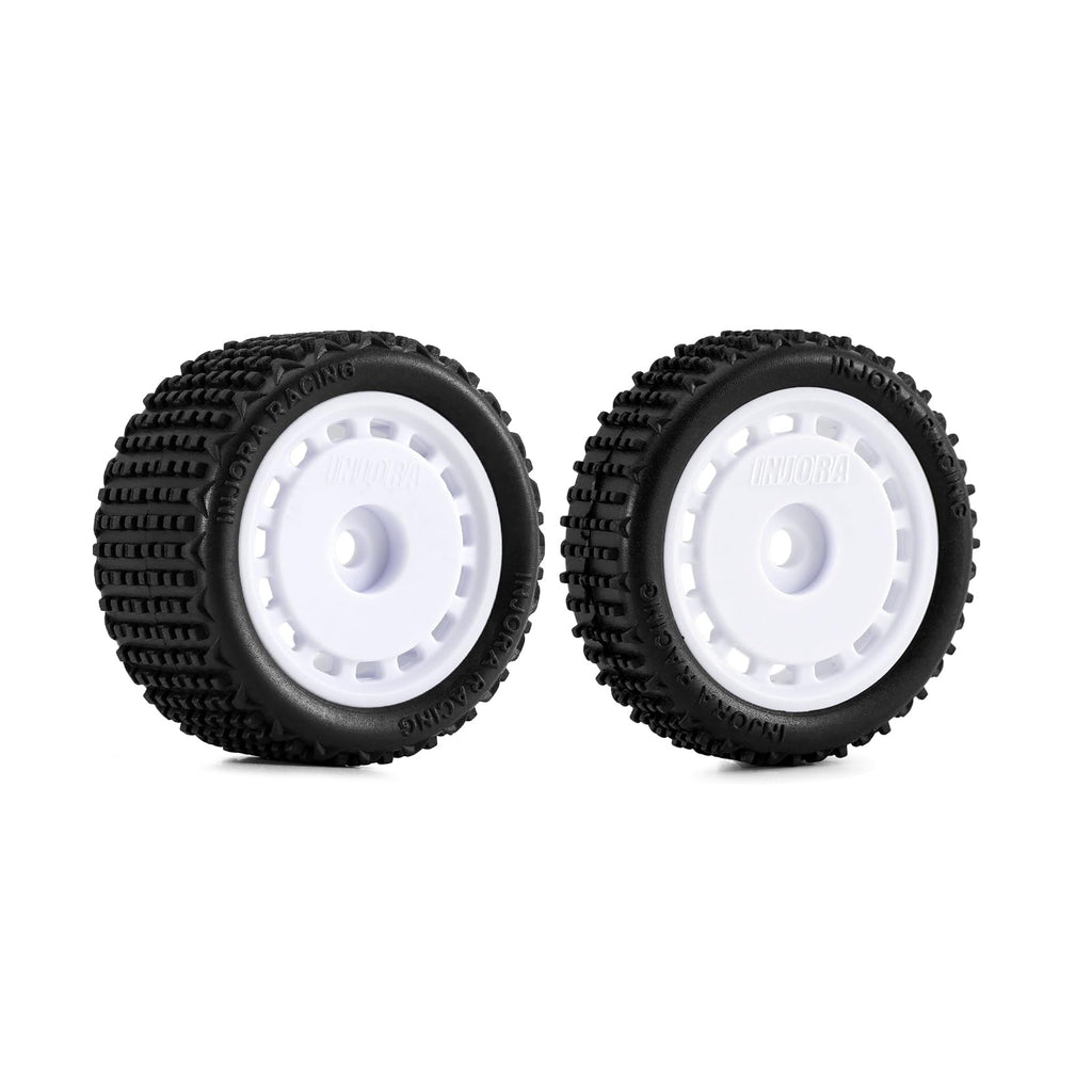 INJORA Pre-Mounted Pin Buggy Tires & Wheels for 1/24 Losi Micro-B (White, 4-Pack)