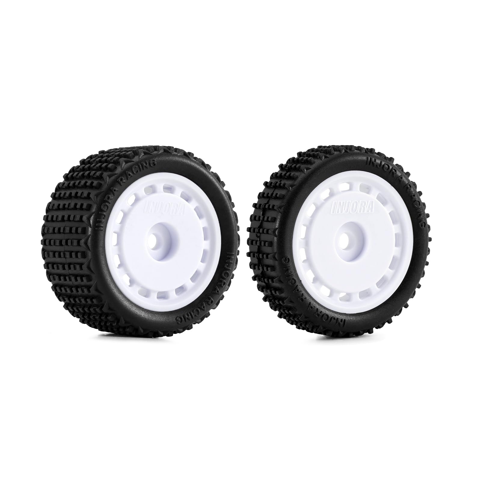 INJORA Pre-Mounted Pin Buggy Tires & Wheels for 1/24 Losi Micro-B (White, 4-Pack)