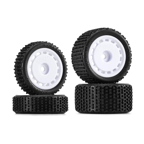 INJORA Pre-Mounted Pin Buggy Tires & Wheels for 1/24 Losi Micro-B (White, 4-Pack)
