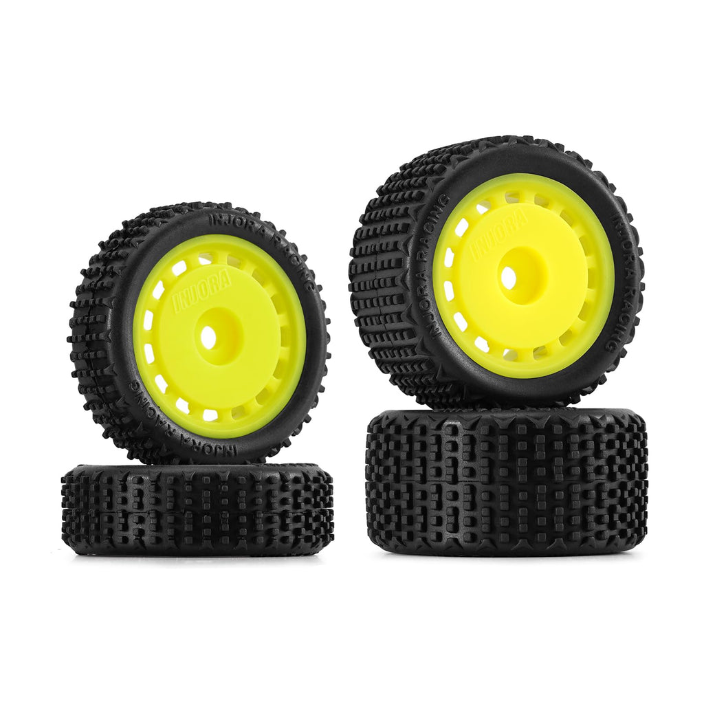 INJORA Pre-Mounted Pin Buggy Tires & Wheels for 1/24 Losi Micro-B (Yellow, 4-Pack)
