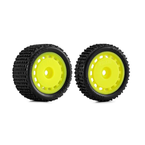 INJORA Pre-Mounted Pin Buggy Tires & Wheels for 1/24 Losi Micro-B (Yellow, 4-Pack)