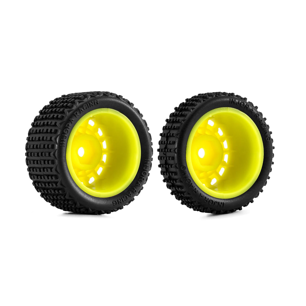 INJORA Pre-Mounted Pin Buggy Tires & Wheels for 1/24 Losi Micro-B (Yellow, 4-Pack)