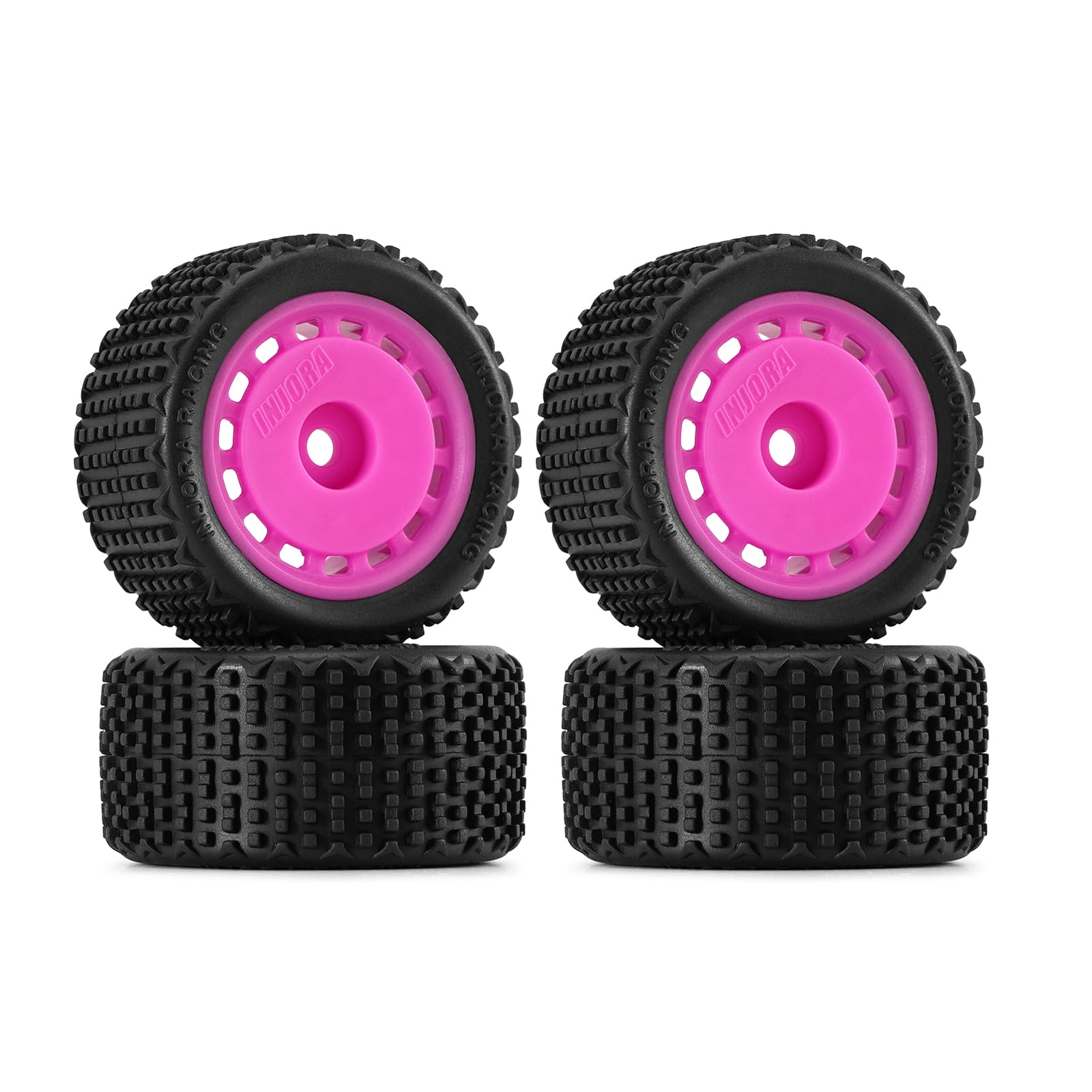 INJORA Pre-Mounted Pin Buggy Tires & Wheels for 1/28 Losi Micro-T (4-Pack, Magenta)