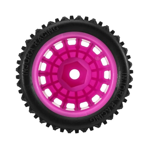 INJORA Pre-Mounted Pin Buggy Tires & Wheels for 1/28 Losi Micro-T (4-Pack, Magenta)